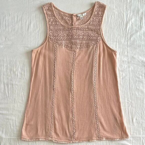 Garnet Hill Light Pink 100% Cotton Lace Tank Top Sz M Buttons Boho Flowy Tunic - Picture 1 of 4